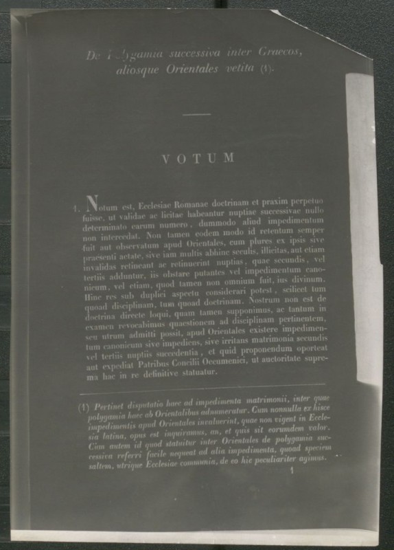 Commissio Orientalis pro Concilis Aecumenico. De poligamia successive inter Graecos, aliosque Orientales vetita