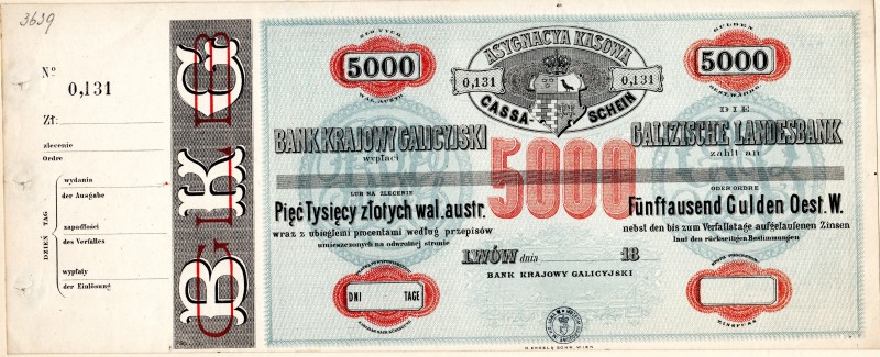 Асигнація касова номіналом 5 000 злотих Крайового Галицького банку