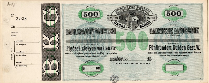 Асигнація касова номіналом 500 злотих Крайового Галицького банку