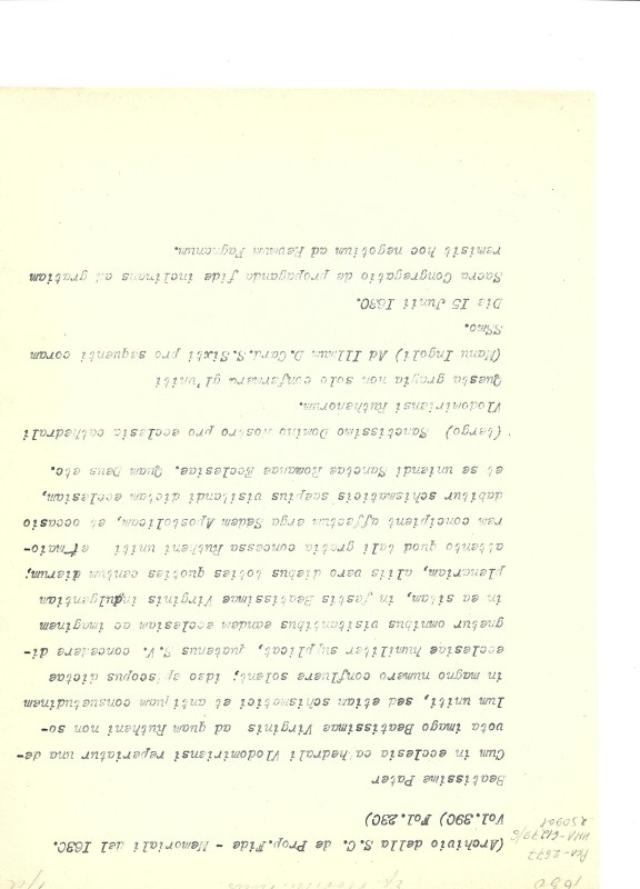 Archivio della S. C. de Prop. Fide. Memoriali del 1624 ed ultimi sei mesi del 1623. Vol. 390. (Архів Святої Конгрегації Пропаганди Віри. Спогади за 1623 - 1624 рр. Т. 390)