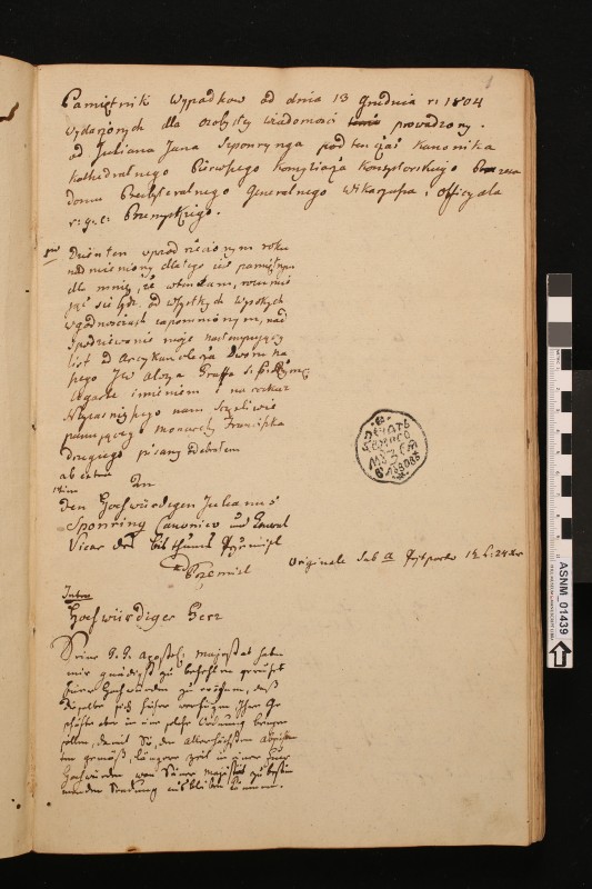 Pamiętnik wypadkow od dnia 13 grudnia r. 1804 wydazonych dla osobistey viedomosci prowadzony od Yuliana Jana Szponrynga pod ten czas Kanonika Katedralnego