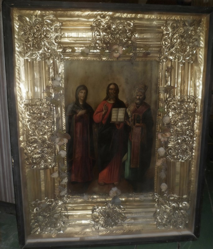 Ікона із зображенням Ісуса Христа, Богоматері та св. Миколая