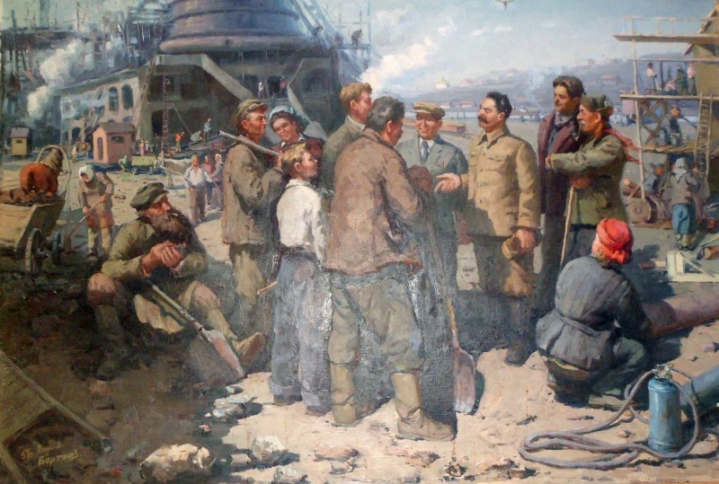 С. Орджонікідзе серед будівельників "Азовсталі" у 1933 році