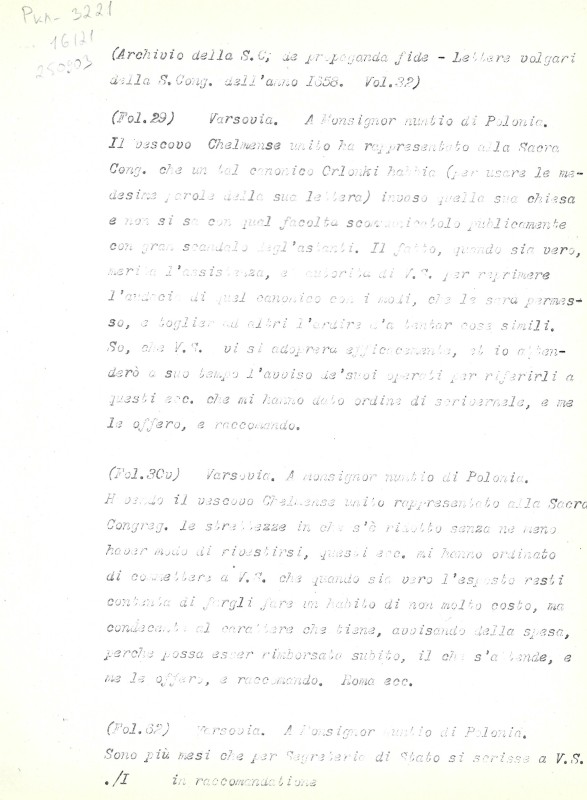 Archivio della S.C. de propaganda fide. Lettere volgari della S. Cong. dell’anno 1658. Vol. 32. Fol. 29, 30v, 62, 82. - Архів Священної Конгрегації Пропаганди Віри. Загальні листи за 1658 р. Том. 32. Арк. 29, 30v, 62, 82.